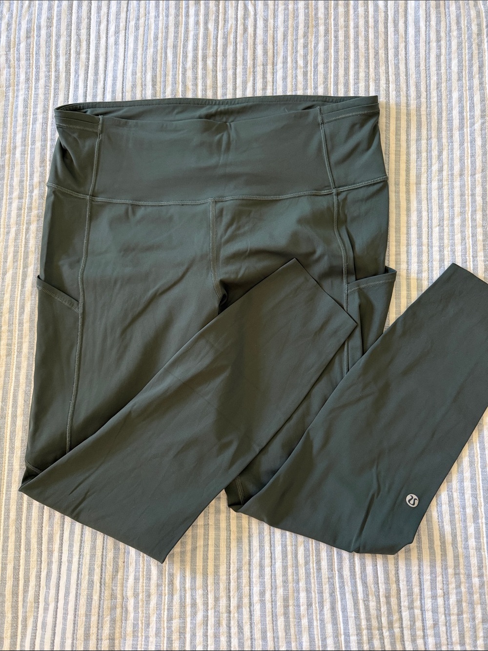 Lululemon High-Rise Olive Green Performance Leggings with Side Pockets